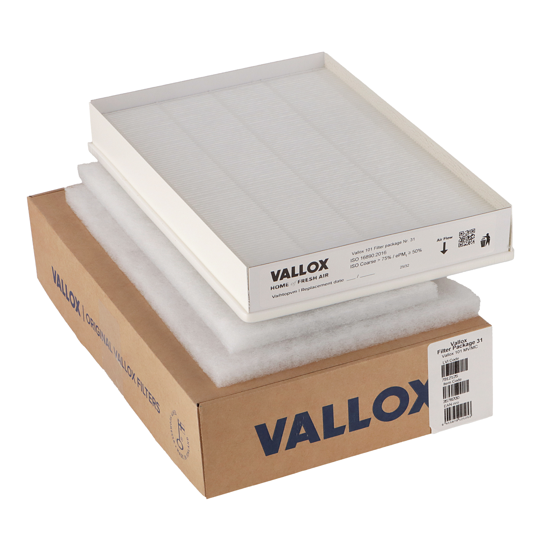 Vallox 101 MV -suodatinsarja nro 31 G4+G4+F7 (alkuperäinen) 335x170x20 + 350x230x20 + 345x225x46