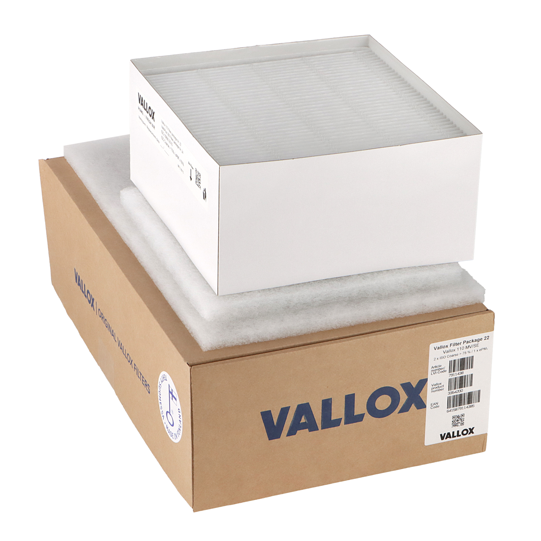 Vallox 110 MV/SE / ValloPlus 350 -suodatinsarja nro 22/24 G4+G4+F7 (alkuperäinen) 400x260x20 + 250x230x20 + 248x230x96