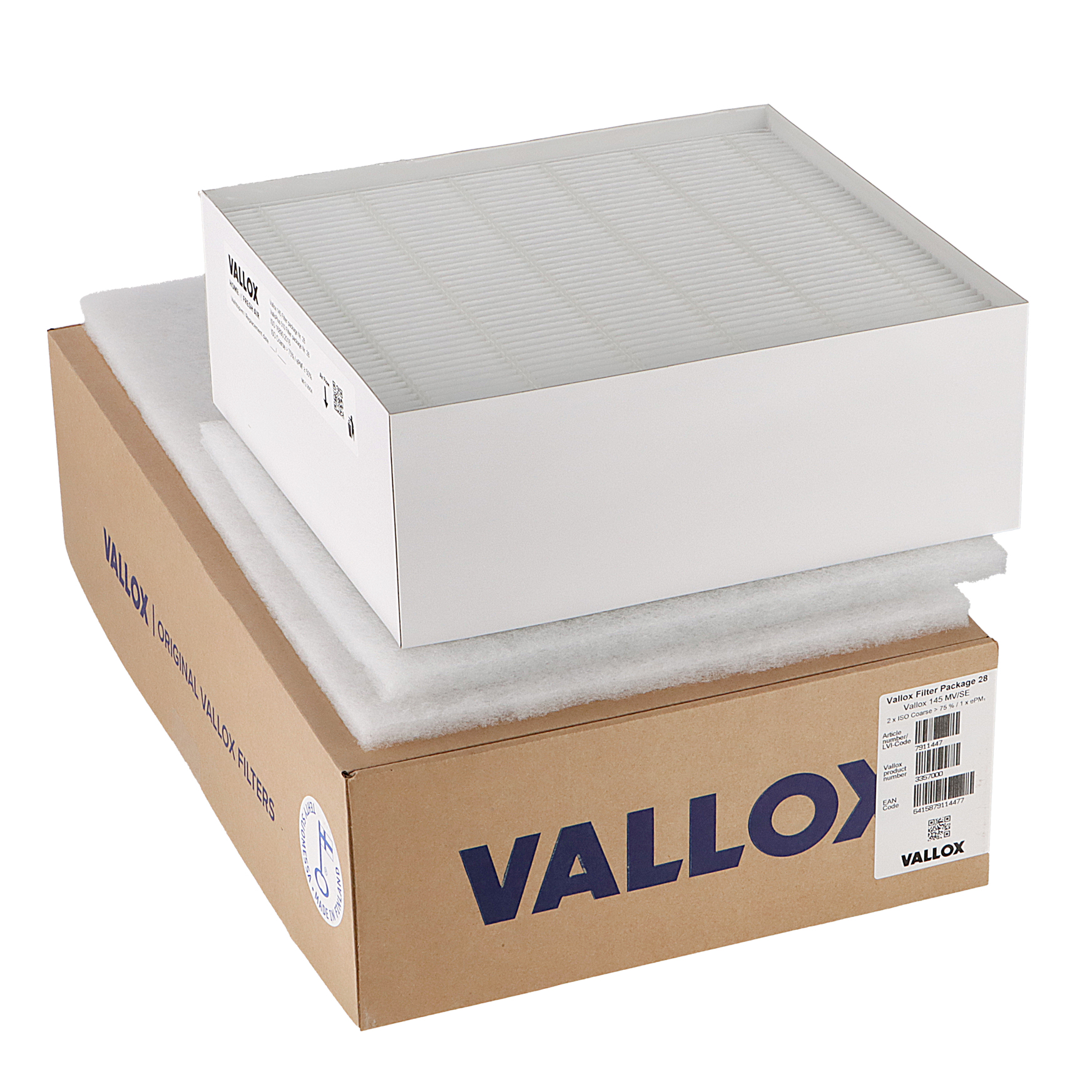 Vallox 145 MV/SE / ValloPlus 510 suodatinsarja nro 28 G4+G4+F7 (alkuperäinen) 501x295x20 + 306x285x20 + 306x288x96