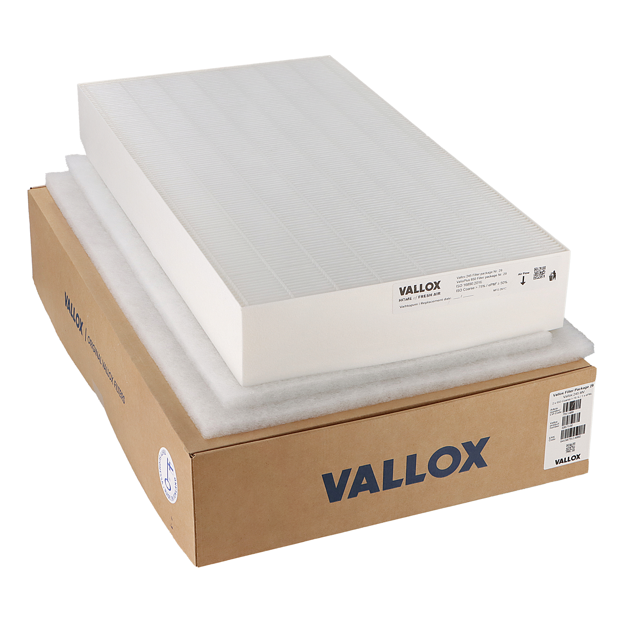 Vallox 245 MV / ValloPlus 850 suodatinsarja nro 29 G4+G4+F7 (alkuperäinen) 455x701x20 + 701x379x20 + 701x379x96
