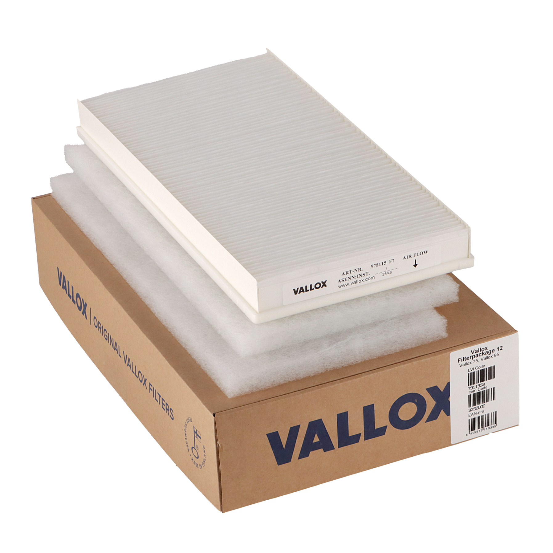 Vallox 75/95 -suodatinsarja nro 12 G4+G4+F7 (alkuperäinen)