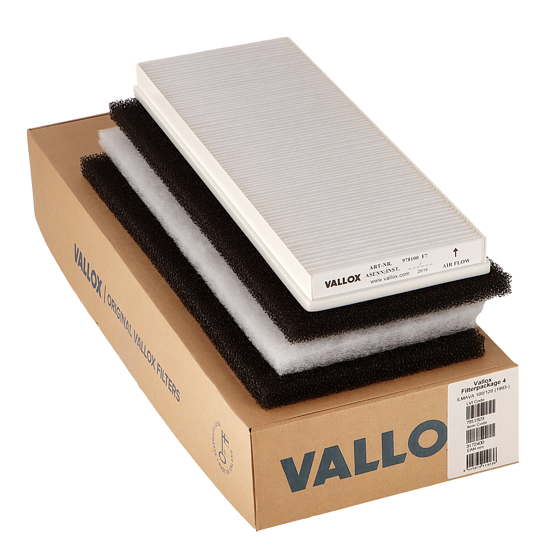 Vallox ILMAVA 100/120 (vuodesta 1993) suodatinsarja nro 4 G1+G1+G4+F7 (alkuperäinen)