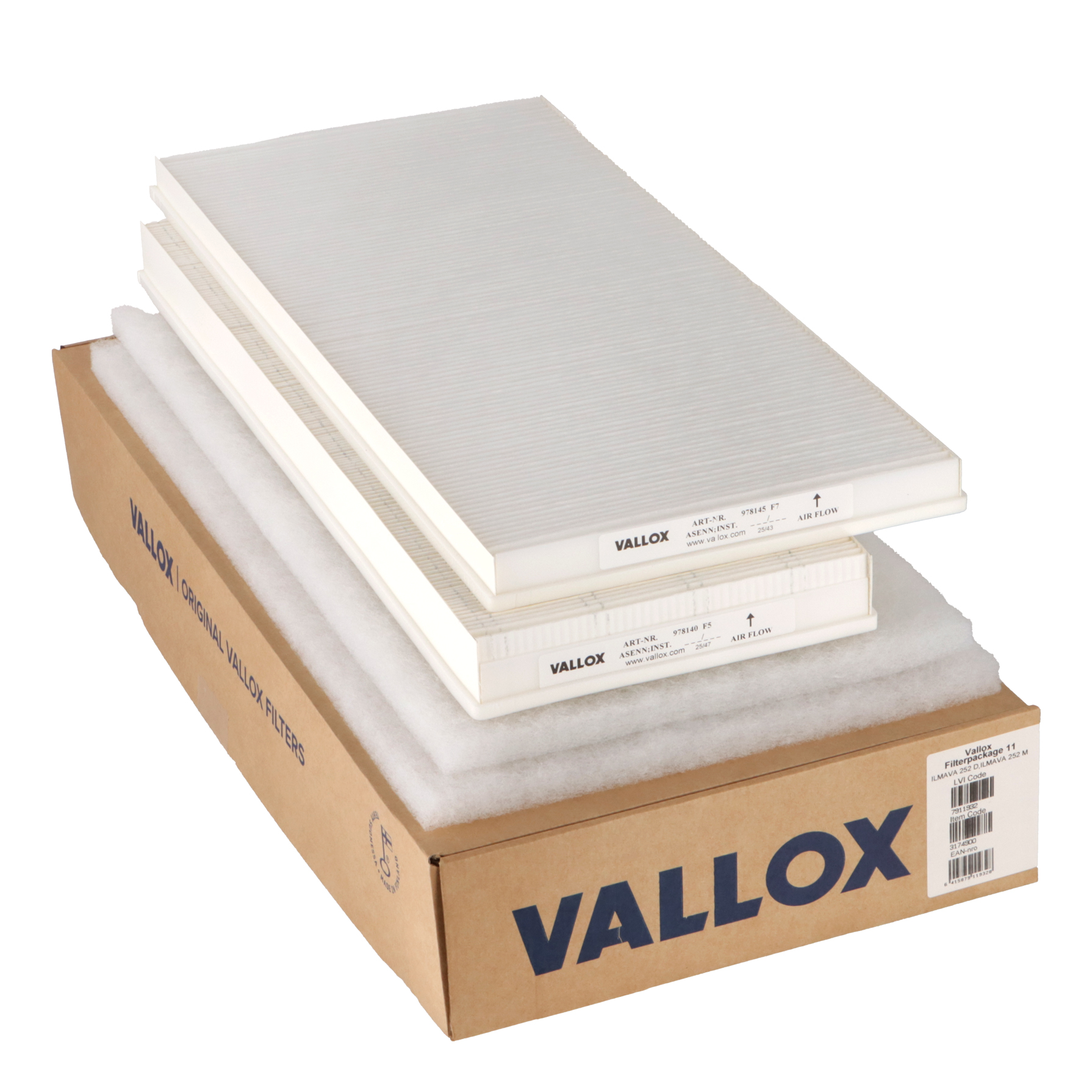 Vallox ILMAVA 252 D/M -suodatinsarja nro 11 G4+G4+M5 (F5) + F7 (alkuperäinen)