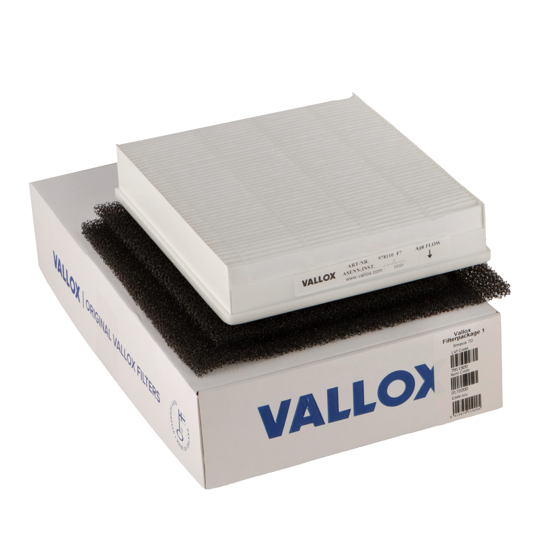 Vallox ILMAVA 70 (ennen vuotta 2005) suodatinsarja nro 1 G1+G1+F7 (alkuperäinen)