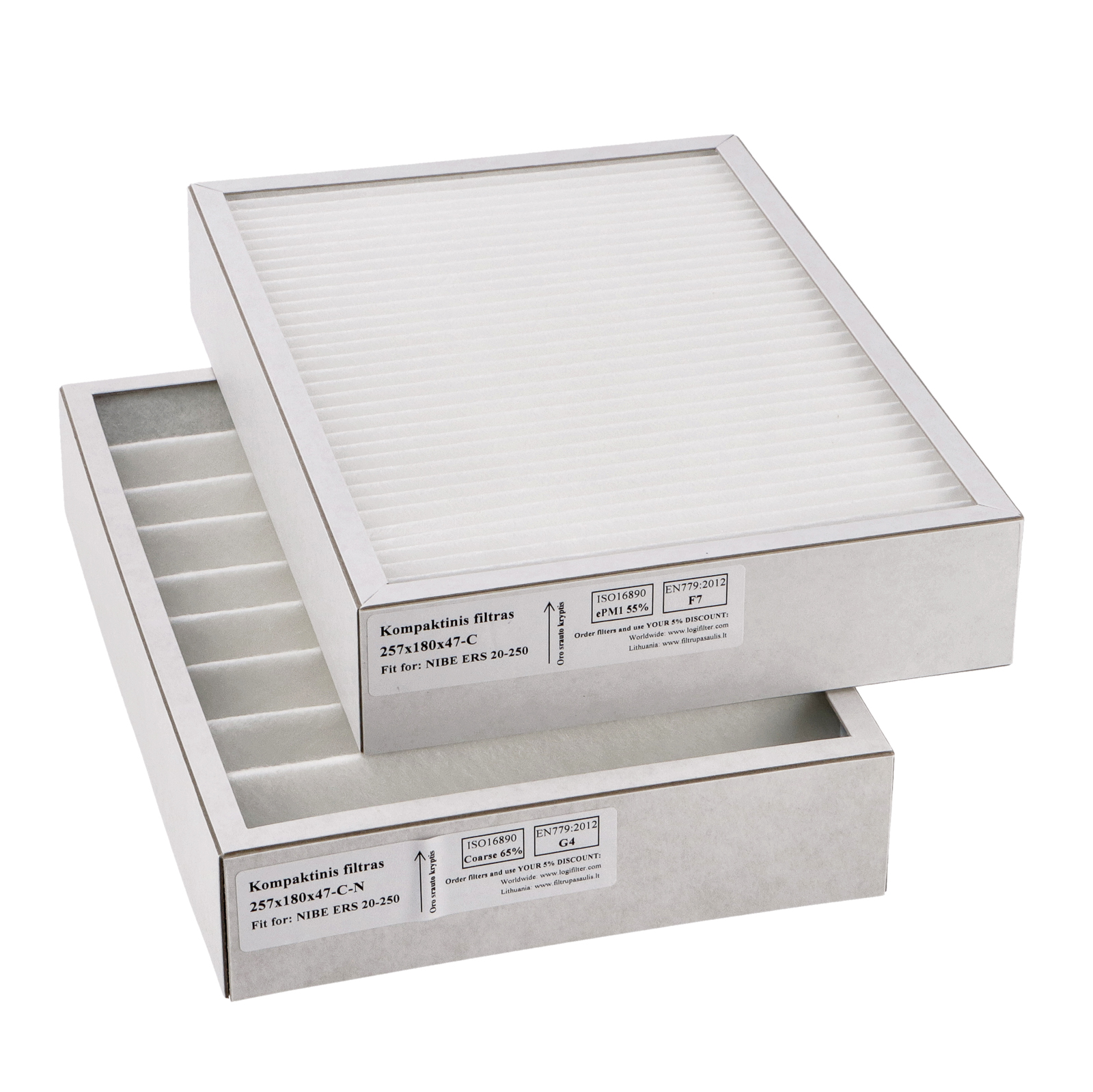 Genvex ECO 190 / ECO 190 XL suodatinsarja G4+F7 (vastaava tuote) 257x180x47